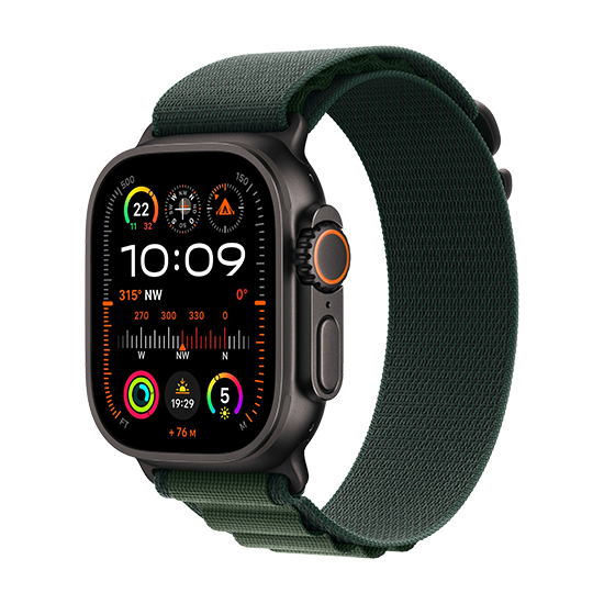 Apple Watch Ultra 2 Black LTE 49mm med Alpine Loop S - Mørkegrøn
